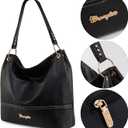 Wrangler Hobo Bags for Women Vegan Leather Top Handle Shoulder Purses and Handbags (Solid Black)