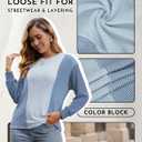 Womens Long Sleeve Tops Color Block Crewneck Knitted Casual Pullover Sweatshirt Loose Fit Fall Clothes (S)