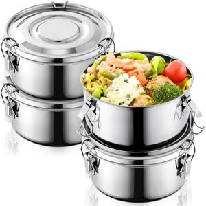 4 Pcs Small Stainless Steel Bento Box Bulk 13 oz Reusable 304 Stainless Steel Food Storage Containers with Lockable Clips to Leak Proof, Dishwasher Safe