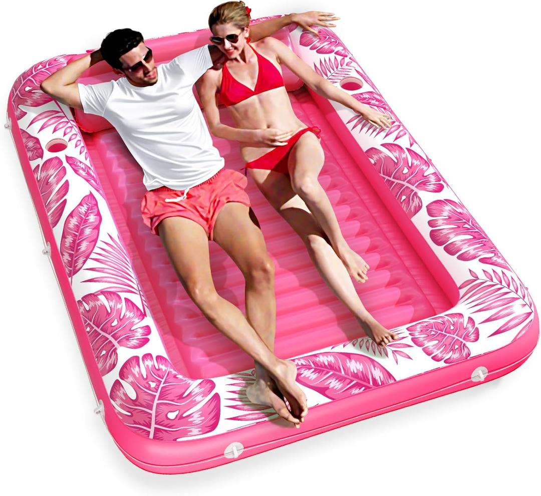 Inflatable Tanning Pool Lounger Float - Jasonwell 4 in 1 Sun Tan Tub Sunbathing Pool Lounge Raft Floatie Toys Water Filled Tanning Bed Mat Pad for Adult Blow Up Kiddie Pool Kids Ball Pit Pool (X-Large, Rose Pink)
