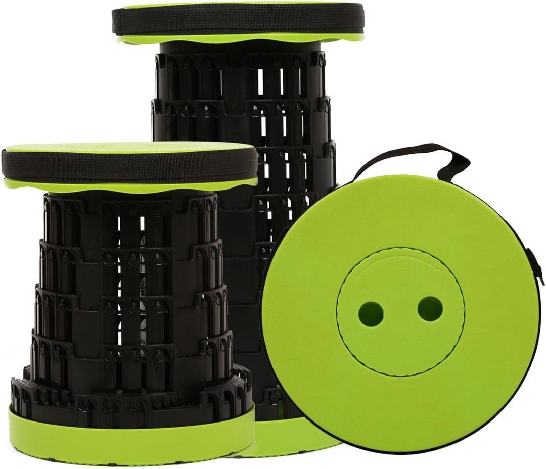 2025 Collapsible Stool Chair, Upgraded Folding Stool for Adults Lightweight, Sturdy, Adjustable, Portable, Foldable Seat Sturdy Stools for Outdoor Camping Fishing Hiking Gardening BBQ (1 pack, Black Green)