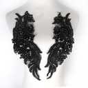 La Belleza 1 Pair Hand-Made Beaded Rhinestons DIY Clothing Appliques Patch, 14.5" *4.9" Wedding Dress Decoration, Black Flower Applique by Pair