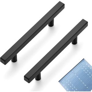Ravinte 10 Pack 4 Inch Cabinet Pulls Black Sqaure Kitchen Cabinet Handles Matte Black Cabinet Hardware Stainless Steel Drawer Pulls 6-2/5 Inch Overall Length with Mounting Template