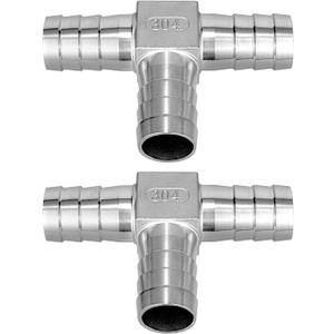 304 Stainless Steel 1-1/4" Barb x 1-1/4" Tee Joint Fitting Union for Water, Fuel, Air - 2PCS