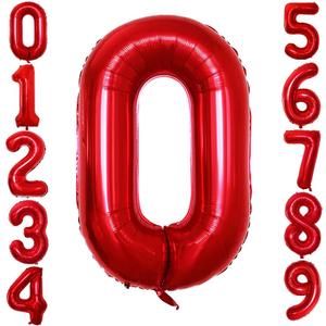 GOER Red Foil Balloons Number 0 for 10th 20th 30th 40th 50th 60th 70th 80th 90th 100th Birthday Party Supplies Anniversary Decorations (3 pcs,42 inch,32 inch,16inch)