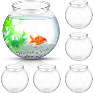Mifoci 6 Pcs Fish Bowl Plastic Fish Tank Clear 100 oz Goldfish Bowl Multipurpose Round Desktop Aquarium Transparent for Home Office Goldfish Turtle Candy Party Favors, 7.09 x 6.3 Inch