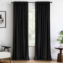 INOVADAY 100% Blackout Curtains 84 Inches Length 2 Panels Set, Back Tab/Rod Pocket Linen Black Out Curtains for Bedroom, Thermal Insulated Window Drapes - Black, W50 X L84