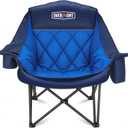Overmont Oversized XL Camping Chair for Adults - 450lbs Support Heavy-Duty Padded Folding Chair with Side Pocket Cup Holder Cooling Bag for Outdoor Sports Garden Beach Fishing Lawn Blue