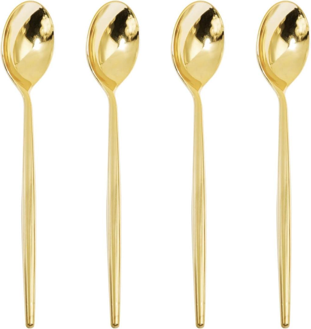 U-QE 180Pcs Gold Plastic Spoons, Disposable Heavy Duty Plastic Spoons, Heavyweight Plastic Spoons, Gold Plastic Silverware Perfect For Parties, Weddings and Other Daily Events