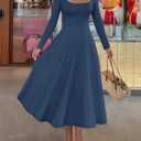 MEROKEETY Women's Fall Dresses 2025 Long Sleeve Square Neck Elegant Classy Winter Cocktail Wedding Guest Midi Dress