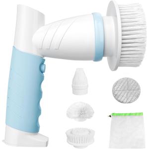 SZFIXEZ Electric Spin Scrubber, Electric Cleaning Brush Scrubber for Bathroom Electric Spin Cleaner with 4 Replaceable Shower Cleaning Brush Heads for Wall, Tile Floor, Bathtub, Toilet, Window (DST-01, Blue)
