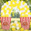 Sosation Giant Popcorn Box Cardboard Stand up with Balloons Movie 3D Popcorn Box Cardboard Stand up and Yellow White Balloons Carnival Decorations for Movie Night Themed Party(1 Pack)