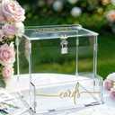 Wedding Card Box, Clear Acrylic Card Box for Wedding, Large Keepsake Holder with Flower Trough & Secure Lock, Party Decorations & Gift Money Collection for Graduation, Baby Shower, Birthday