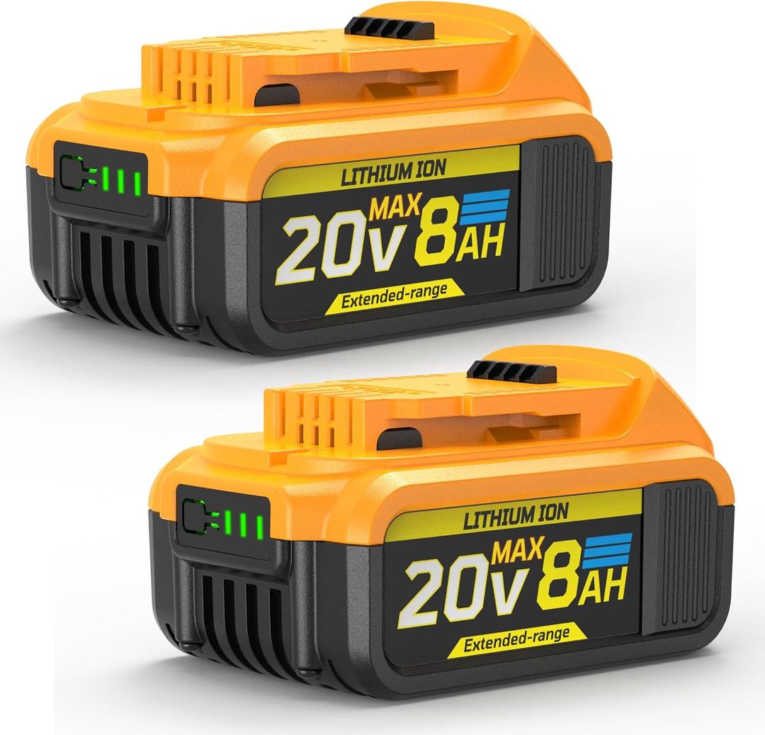 8Ah Replacement Compatible for Dewalt 20V Max Battery with High Capacity Batteries Cordless Power Tools 20 Volt Bateras DCB201 DCB203 DCB204 DCB205 DCB205c DCB205-2 DCB206 2 Pack Batteries Pilas