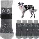 SCENEREAL Dog Socks to Prevent Licking Paws for Hot/Cold Pavement Anti Slip, Dog Shoes for Hardwood Floors, Dog Boots & Paw Protectors with Grippers for Small Medium Large Senior Dogs, Grey M (Grey Pearl Paw(Pack of 4))