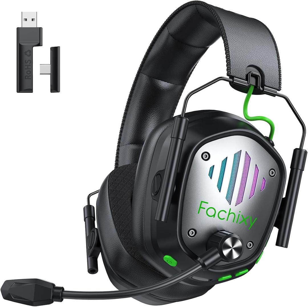 Fachixy VK81 Wireless Gaming Headset for PS5, PS4, PC, Laptop, Mac & Switch, Dual Low-Latency 2.4GHz USB/Type-C & BT 5.4, ENC Noise-Canceling Mic, 3D Stereo Sound, RGB Lighting, 48H Battery