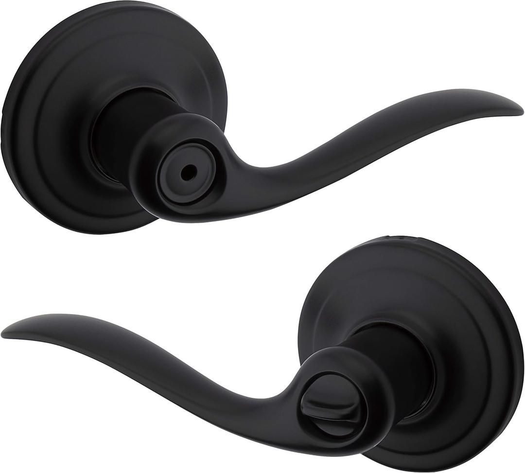 Kwikset Tustin Interior Privacy Door Handle with Lock, Door Lever For Bathroom and Bedroom, Matte Black Reversible Keyless Turn Lock, with Microban Protection (Privacy (Pack of 1))