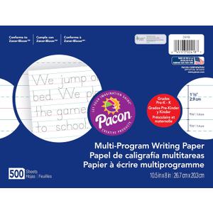 Pacon Multi-Program Handwriting Paper, 10 1/2"X8", Zaner-Bloser (Grade K), 500 Sheets