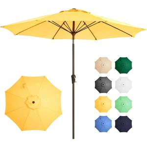 Ayge 9FT Large Outdoor Patio Umbrella Market Table Umbrella-UV Resistant, Easy Push Button Tilt and Crank, 8 Sturdy Fiberglass Ribs Heavy-Duty Pool Umbrella for Deck, Backyard,Garden,Yellow