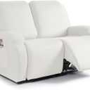TAOCOCO Recliner Loveseat Slipcover, 2 Pieces Polyester Fabric Stretch Sofa Covers for 2 Seat Reclining Couch, Soft Washable Furniture Protector with Pockets (2 Seat, Milk White)
