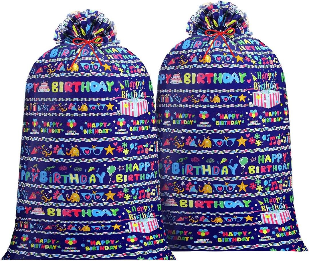 Leinuosen 2 Pcs 70 Inches Jumbo Gift Bag for Baby Shower Extra Large Oversized Plastic Gift Bags with Ropes for Birthday Party Baby Shower Favors(Purple Birthday) (Blue)