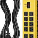 DEWENWILS 10-Outlet Metal Surge Protector Power Strip with 15Ft Cord, UL Listed, Flat Plug, 15A Circuit Breaker, 1440Joules, Heavy Duty Industrial Power Strip for Garage, Workshop, Wall Mountable