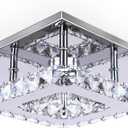 Modern Crystal Chandelier 7.9 Inches Led Ceiling Light Mini Square Flush Mount Ceiling Light for Bedrooms Dinning Rooms Hallway(Cool White,15W)