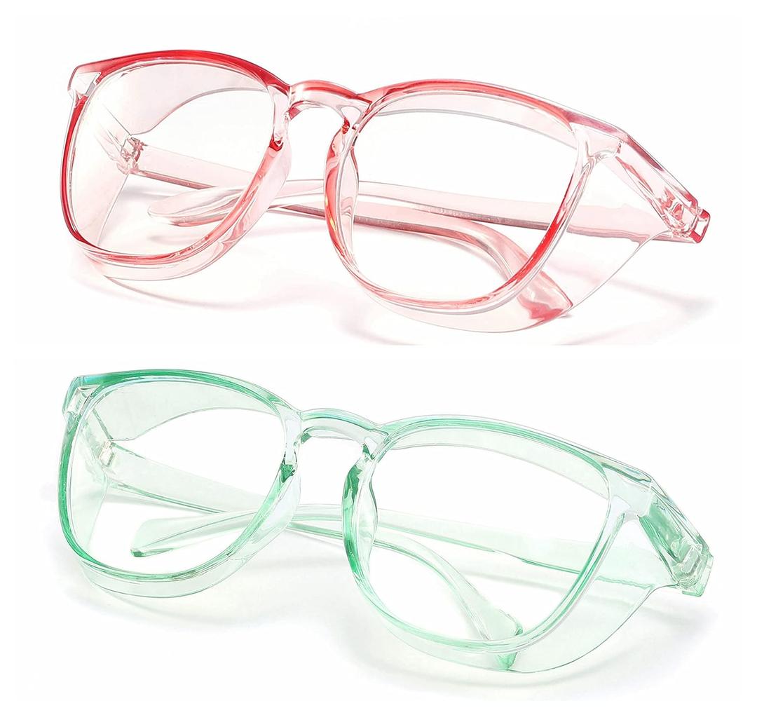 Alsenor Safety Glasses Anti Fog Goggles Protective Eyewear Blue Light Blocking Anti Dust UV Protection Glasses For Men Women (2 Pack (Pink + Jade))