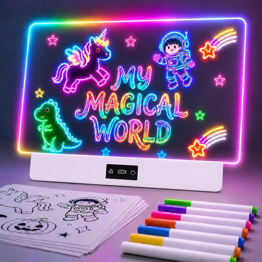 TAEMVV 16" LED Drawing Board for Kids Birthday Gifts for Girls, White | 8 Colors 3 Dynamic Modes, Rechargeable 15H Battery Display, Glow Light Up Note Board Toys for Girls Ages 3 4 5 6 8-12