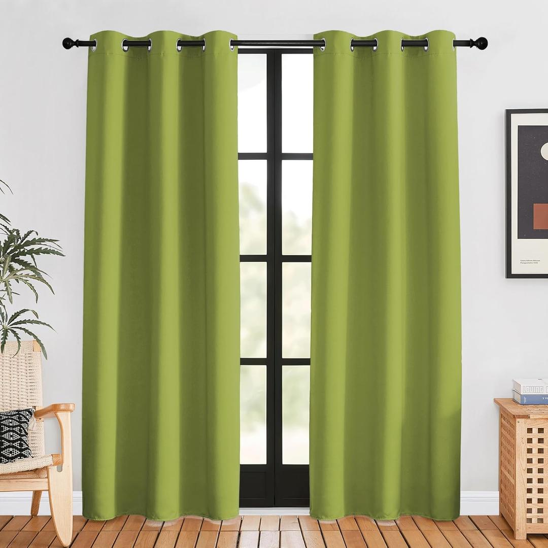 NICETOWN Blackout Curtains for Bedroom, Fresh Green, 42 W by 80 L, Set of 2, Thermal Insulated Curtains & Drapes with Grommet Top for Living Room, Privacy Window Treatment Draperies