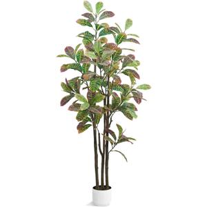 Faux Fiddle Leaf Fig Tree, 6ft Faux Plant Fake Ficus Silk Trees with White Planter, Artificial Fig Trees Floor Plants for House Office Living Room Indoor Home Decor (Golden Fiddle Leaf)