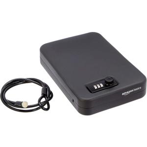 Amazon Basics Portable Security Case Lock Box Safe, Small Lock Box with Code, for College Dorm Room, Home, Combination Lock, XL, Black