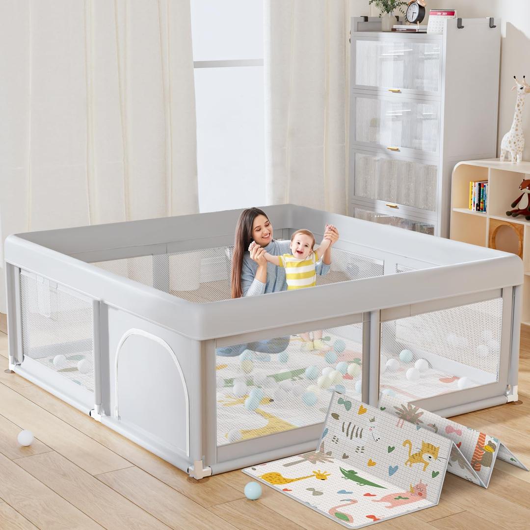 Hiaksedt Baby Playpen with Mat Small Playpen for Babies and Toddlers 50 x 50 inch Baby Fence Playards