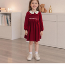 Toddler Girl Valentines Day Outfit Jesus Loves ME Long Sleeve Doll Collar Smocked Dress Valentines Party Dresses 90
