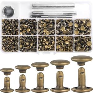 YORANYO 340 Sets Leather Rivets Kit Mixed Sizes Rivets for Leather Double Cap Rivets Studs for Clothing Fabric with Leather Crafting Rivet Tool for Repair Decorate Clothes Shoes Bags Belts (Bronze)