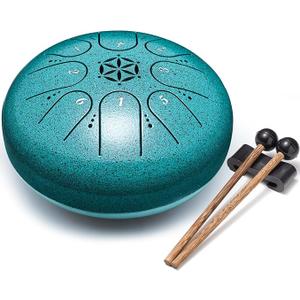 Steel Tongue Drum, 6 Inch 8 Notes Percussion Instruments with Music Book, Mallets, Carry Bag, Finger Picks, Gifts for Beginners Musical Education & Adults Relaxation Meditation (Malachite)