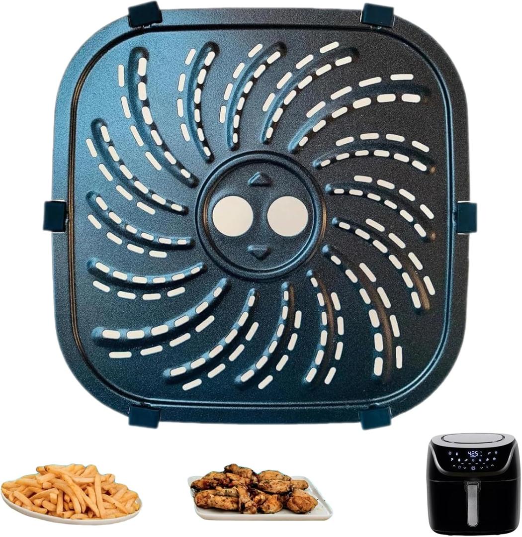 Air Fryer Rack for PowerXL Vortex Pro 6 QT, Nonstick Air Fryer Accessories Grill Pan Tray with Rubber Bumpers(8.67x8.67 IN for 6QT)
