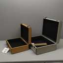 Deco 79 Wooden Decorative Trunk Vintage Studded Woven Storage Decorative Large Boxes with Bronze Latches and Brown Handles, Set of 2 Storage Trunks 16", 14"W, Multi Colored