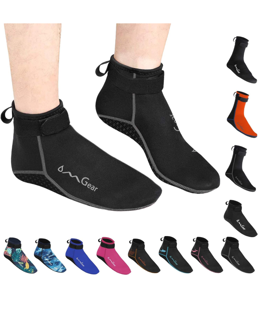 OMGear Water Socks Neoprene Socks Beach Booties 3mm 5mm Anti-Slip Wetsuit Footwear Fin Swim Sand Proof Socks Black, M