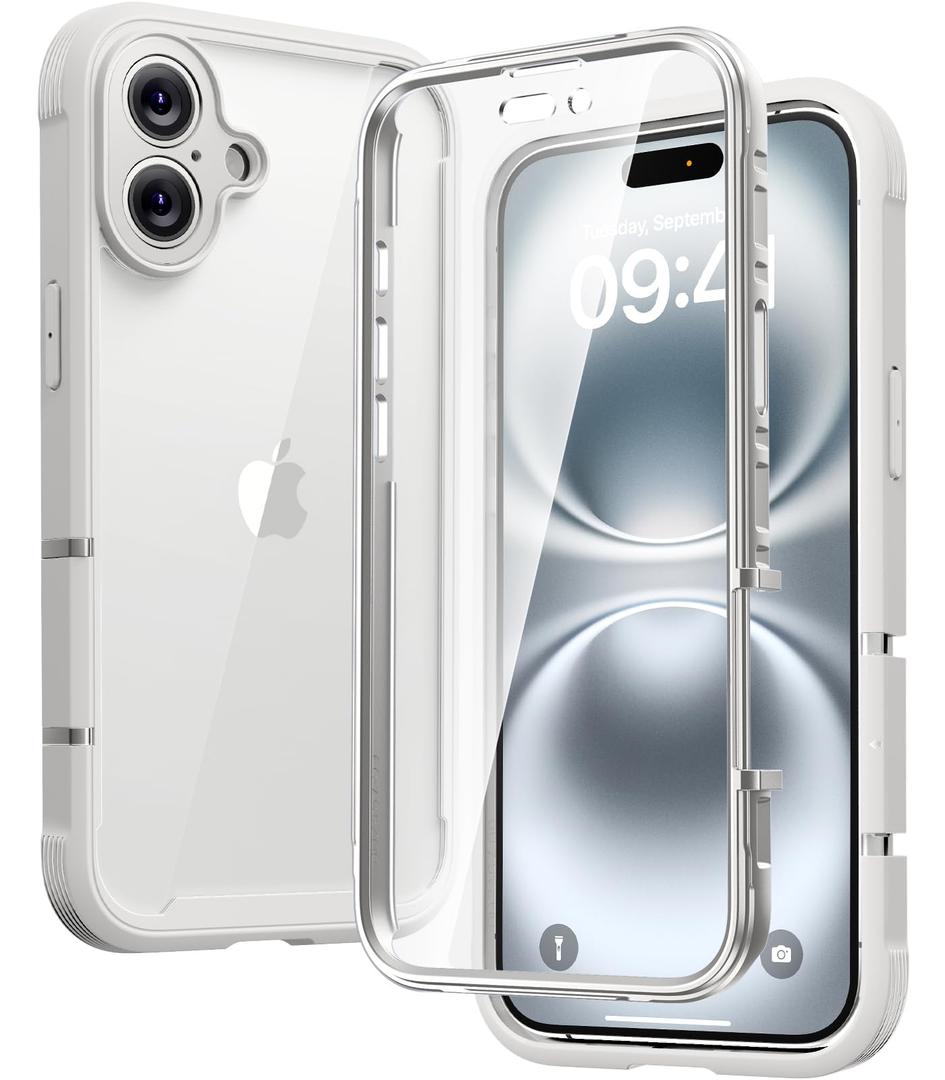 Diaclara Designed for iPhone 16 Plus Case 6.7 Inch,Upgraded [Full Camera Protection] Full Body Case w/Built-in Touch Sensitive Anti-Scratch Screen Protector for 16 Plus,White
