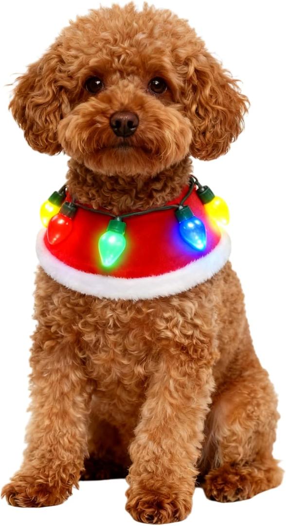 Dog Christmas Outfit Red Festive Holiday Pet Costume Clothes Accessory Light Up Bandana (X-Large)