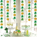 AmazingSpark 4 Pcs St Patricks Day Decorations 3D Shamrock Garland Banner Glitter Green Lucky Clover Gold Coin Hanging Streamers Ornaments for Irish Spring Birthdays Party Supplies Decor 46ft