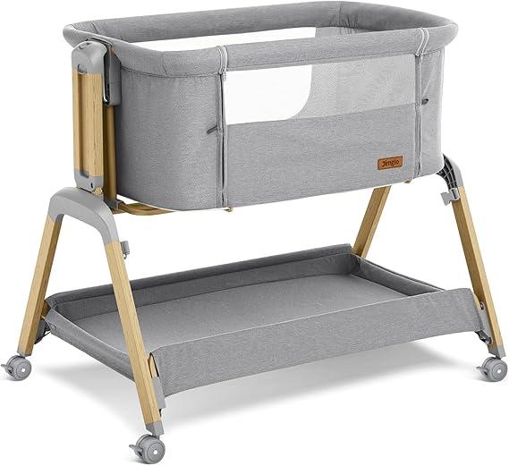 3 in 1 Baby Bassinet, Rocking Bassinets with Comfy Mattress and Wheels, Adjustable Height Bassinet Bedside Sleeper, Easy Folding Portable Crib for Newborn (Grey)
