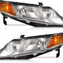 WEELMOTO for 2006-2011 Honda Civic 4-Door Headlights Replacement for Headlight Pair Headlamp Chrome Housing Amber Reflector Left+Right Side (Does NOT fit 2-Door Coupe models