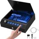 Biometric Gun Safe for Handgun 3-Ways unlock Fingerprint Digital PIN Key Unlock Pistol Safe with Security Cable Gun Lock Box With Interior Light For Nightstand Car & Home Security