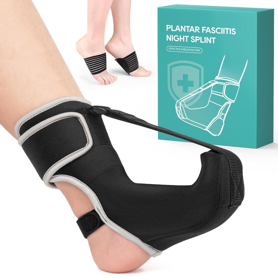 Plantar Fasciitis Night Splint Socks with Arch Support - Soft Plantar Fasciitis Relief Brace for Heel Spurs, Achilles Tendonitis & Foot Drop - Comfortable Sleep Foot Brace for Women and Men Gray-M