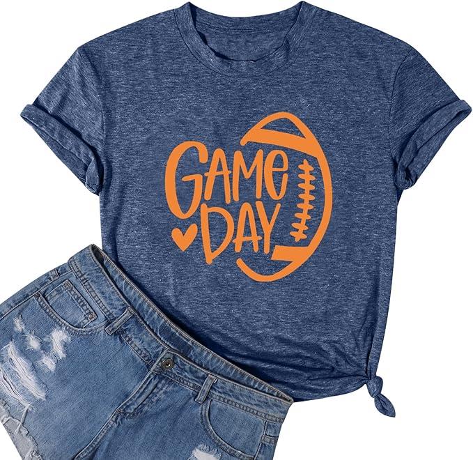 FASHGL Game Day T-Shirt Women Football Mom Shirts Oversize Funny Coquette Bow Tee Casual Sunday Funday Tops, L