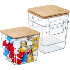 K Cup Holder Coffee Pod Organizer Large Capacity Clear Storage Container Bins with Bamboo Lids for Coffee Bar Organization and Storage (3 PACK)