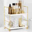 FSyueyun 2-Tier Bathroom Countertop Organizer, Tool-Less Premium Plastic Makeup Organizer - Bathroom Tray for Perfume, Skincare, Cosmetics on Dresser, or Bedroom(White and Gold)