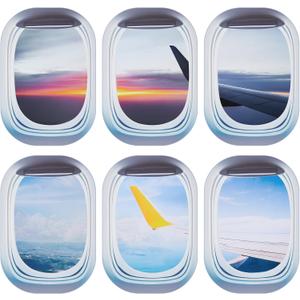 6 Pcs Airplane Wing Stickers Plane Window Clings Self Adhesive Airplane Wall Decals Aviation Wall Decor 3D Wallpaper Art Gifts for Travel Birthday Party Favor Decorations (Sky)